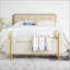 Élégant banc de rangement rembourré en lin avec accoudoirs cylindriques et pieds en fer pour le couloir, le salon, la chambre à coucher