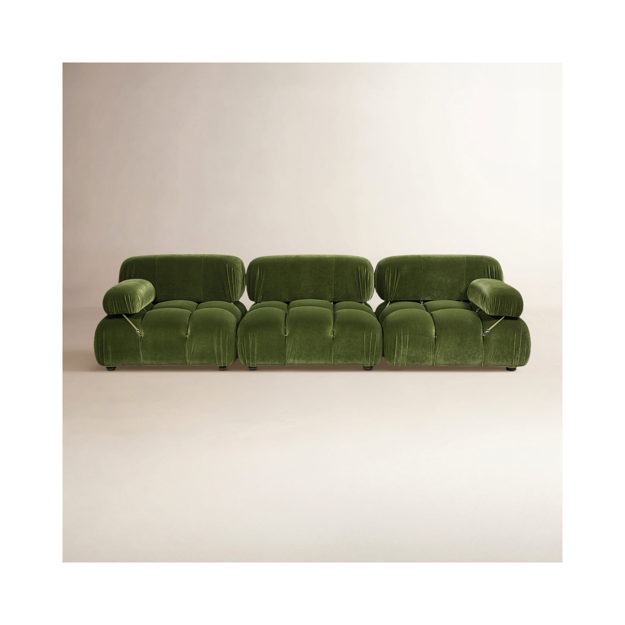 Sigma Upholstered Sofa, Olive Green Velvet, 27.5" H x 109.5" W x 36" D, 3