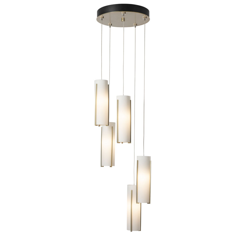 Exos 5 - Light Cluster Cylinder Pendant, Opal Glass, Modern Brass, Standard: 13" to 80"