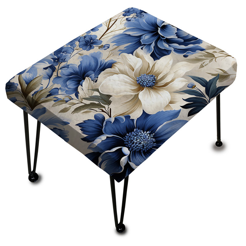 Cobalt Blue Brocade Victorian Pattern - Floral Rectangle Ottoman