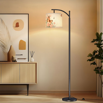 Lampe sur pied à arc avec abat-jour réglable Butterfly Roses teintes pastel douces Élégante lampe sur pied à motif floral 3 températures de couleur à haut gradateur avec interrupteur au pied pour la chambre à coucher