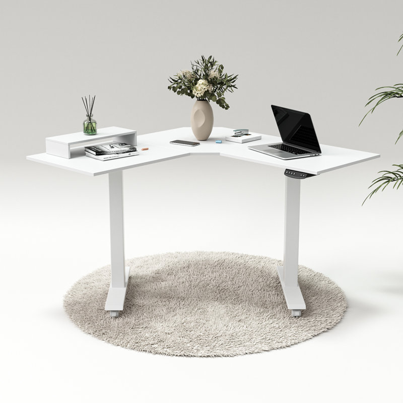 Suzette Adjustable L-Shaped Metal Base Standing Desk, White