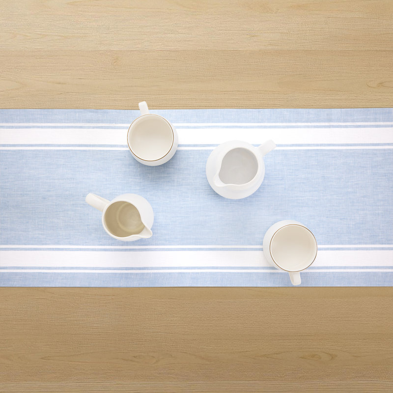 Country Stripe - 100% Pure Linen Table Runner, 48" x 14", Cashmere Blue/White