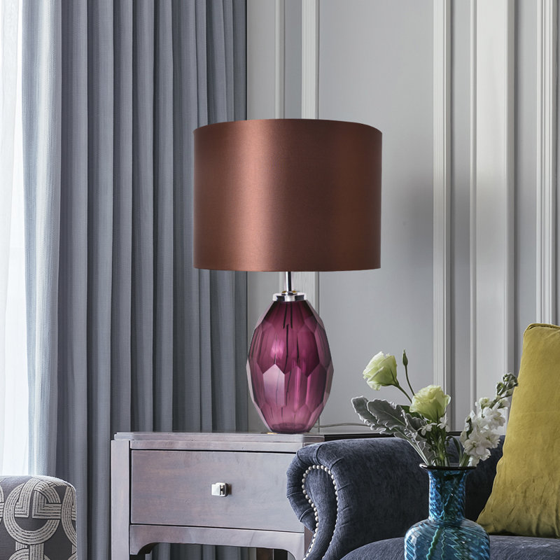 Jinda Crystal Table Lamp, 21" H x 13" W x 13" D, Brown with Silky Texture, Amethyst