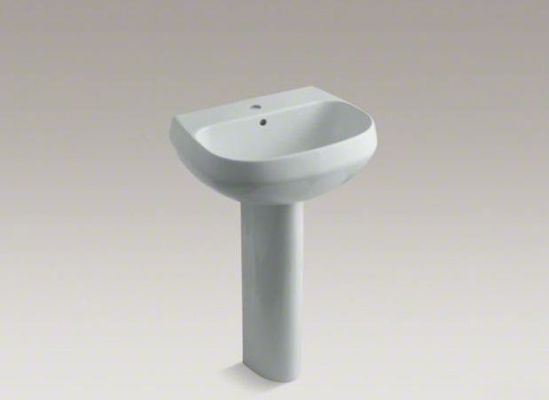 Wellworth Ceramic Pedestal Bathroom Sink with Overflow, 4" Centers, Timberline
