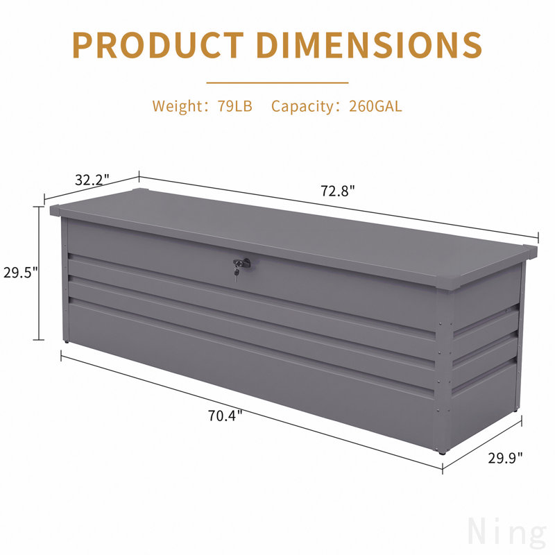 Boîte de rangement d'extérieur pour terrasse en métal de 260 gallons avec bacs de rangement imperméables et très grands