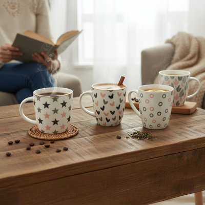 Marlee Ceramic Mugs Asstd Deco Print - Set Of 4