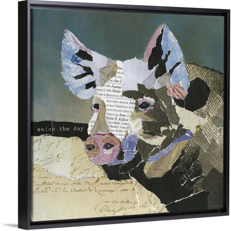 Cochon de campagne - Impression sur toile, Cadre flottant noir, H 17,7 po x l 17,7 po x P 1,75 po