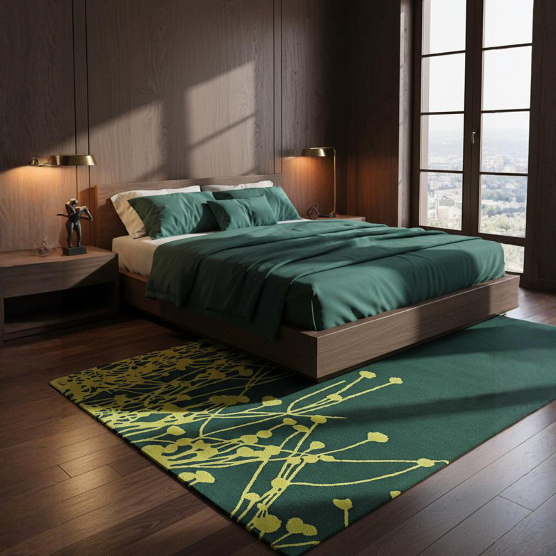 Tapis vert en laine à motif floral touffeté à la main Dooling Authentic, Rectangle 5 pi x 7 pi 6 po
