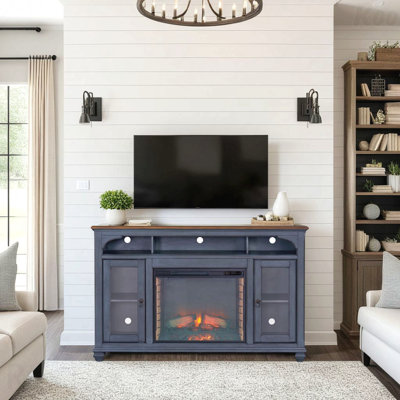 66-Inch Fireplace TV Stand, Fits Tvs Up To 80", Corduroy Blue Finish