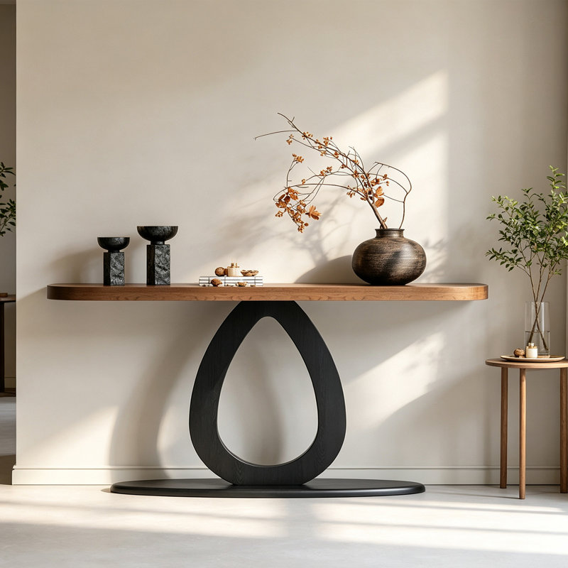 Console Mid-Century, H 29,5 po x l 70,9 po x P 13,8 po, Brun, Noir