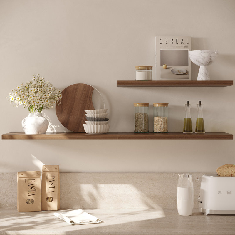  Large Floating Shelves for Wall Set of 1 Wooden Wall Shelves 36 in x 10 in x 1 in Room Decor Long Shelf with Invisible Wall Mount Bracket for Bedroom, Kitchen, Living Room, Walnut