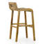 Ensemble de 2 tabourets de bar intérieur / extérieur en teck clair Blume avec dossier bas en rotin synthétique tissé à la main-1687649297