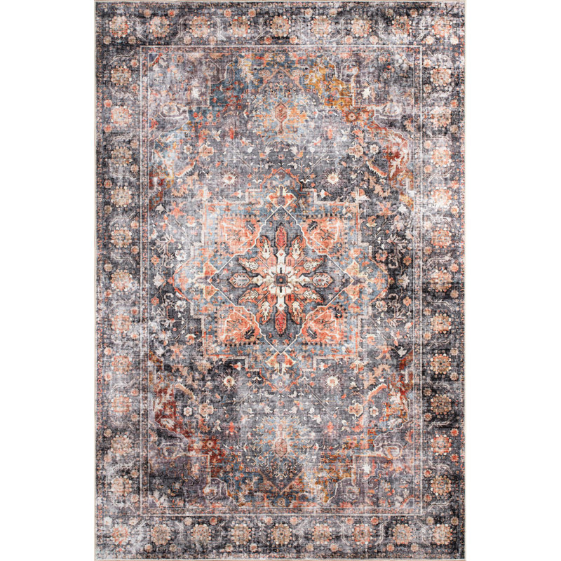 Heiman Collection Grey/Orange/Blue/Rust/Coral Abstract Area Rug, Rectangle 7'8" x 10'8"