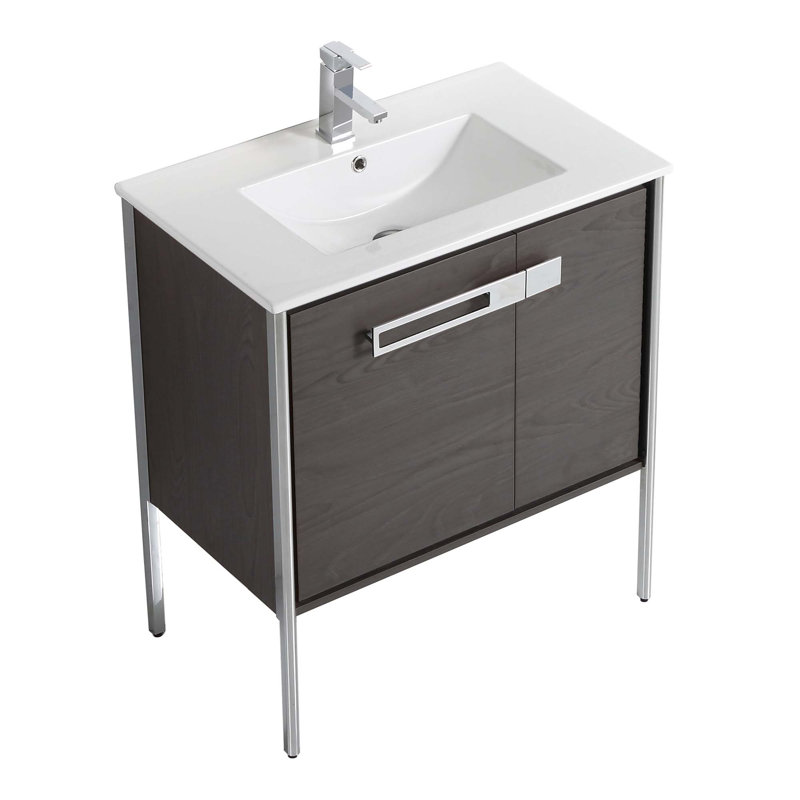 Meuble-lavabo simple 30 po, Chêne noir, Chrome poli