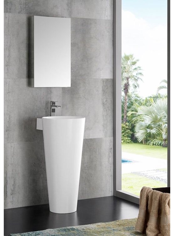 Fresca Messina 16 White Pedestal Sink W Medicine Cabinet - Modern Bathroom Vanity