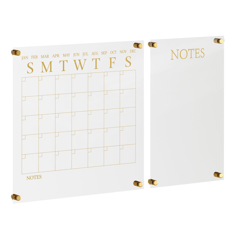 Clear Gold Acrylic Wall Calendar and Notes Board Set