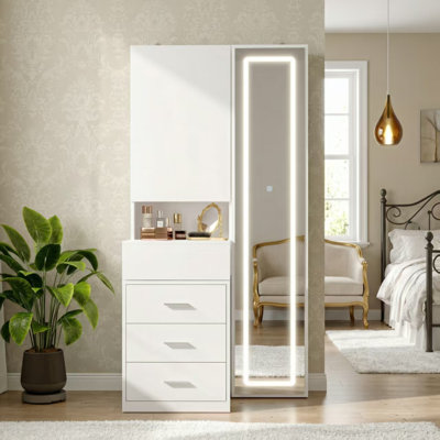Wakeham 63'' H 3 Drawer Armoire Wardrobe With Adjustable LED Dressing Mirror