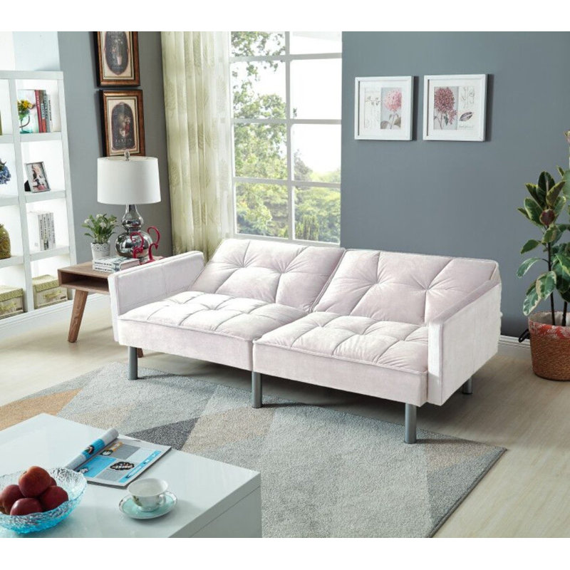 Areya 75.6'' Velvet Square Arm Sofa Bed, Beige
