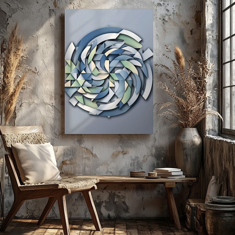 La toile crée un design abstrait avec une série de formes dynamiques d'art tourbillonnant qui créent une illusion optique envoûtante