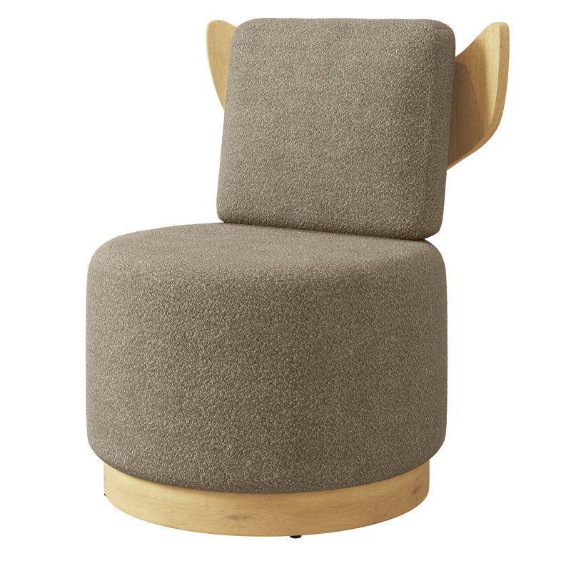 Brayden Upholstered Swivel Armless Accent Chair ( Fully Assembled ), Natural Wood, Elbertine Tan Polyester Blend
