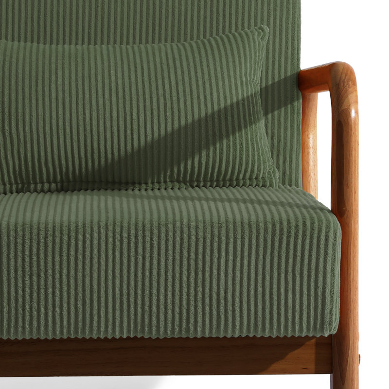 Chaise d'appoint Jyrin Mid Century, Bois brun foncé, Velours côtelé gris-vert