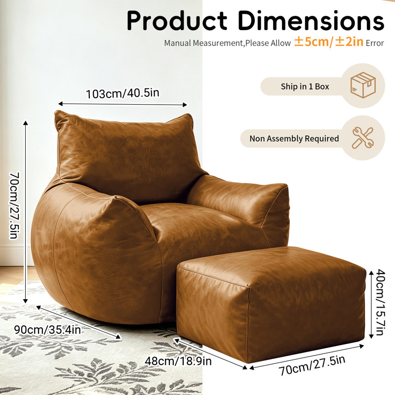 Fauteuil à billes surdimensionné brun en mousse viscoélastique avec repose-pieds, ensemble de chaises longues ergonomiques modernes