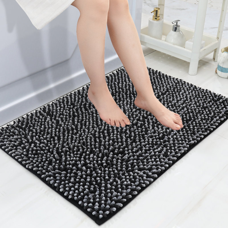 Chenille Non-Slip Bath Rug, Black, 50.8cm W x 76.2cm L