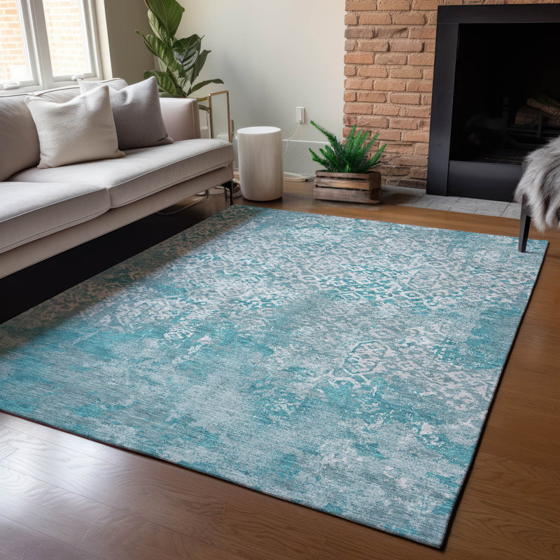 Machine Washable Indoor/Outdoor Chantille ACN2713 Casual Rug, Teal, 9' x 12'