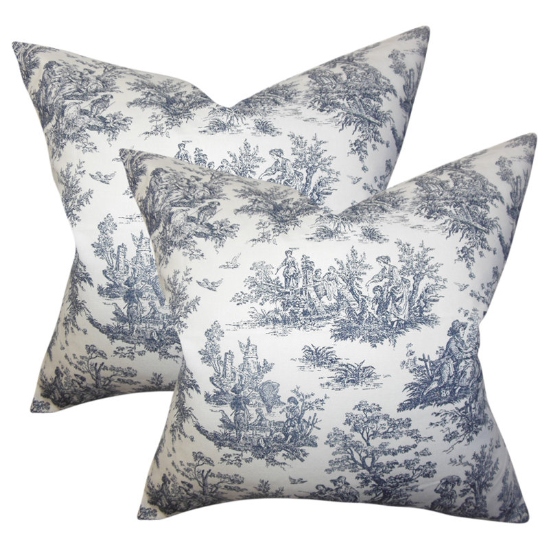 Toile Cotton Reversible Throw Pillow, Black