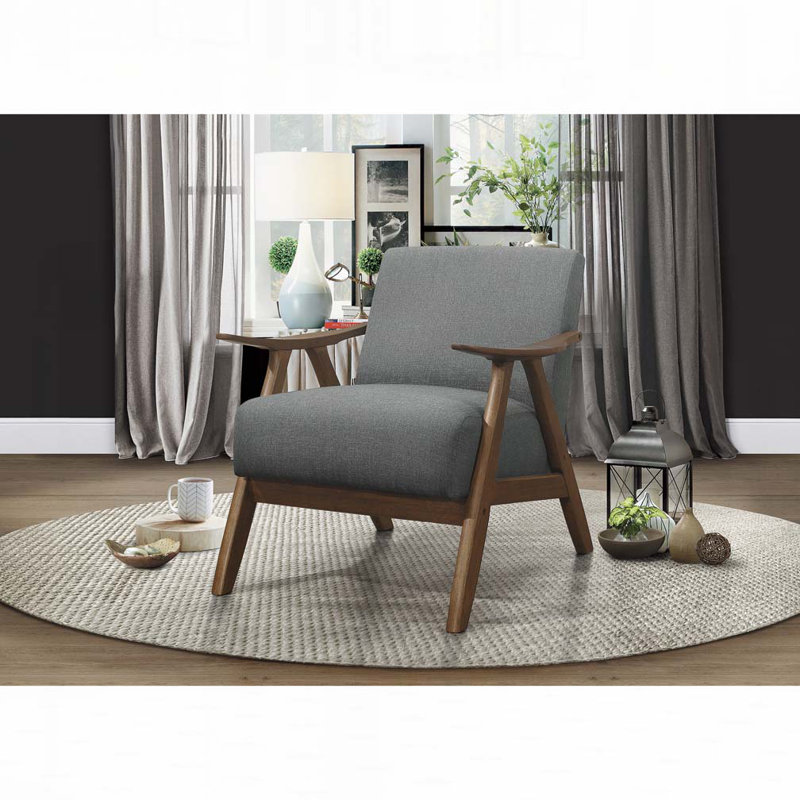 Fauteuil rembourré en bois, Gris, H 31,5 po x l 28,5 po x P 30 po