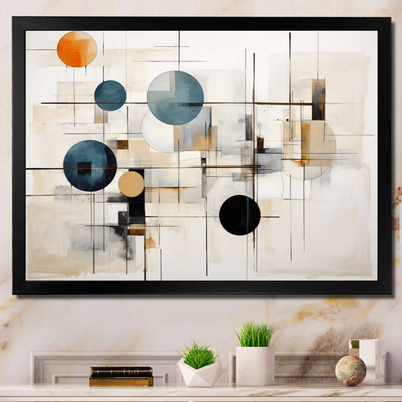 "Beige Minimalist Patchwork II", reproduction d'art sur toile, Cadre simple noir, H 16 po x l 32 po x P 1 po