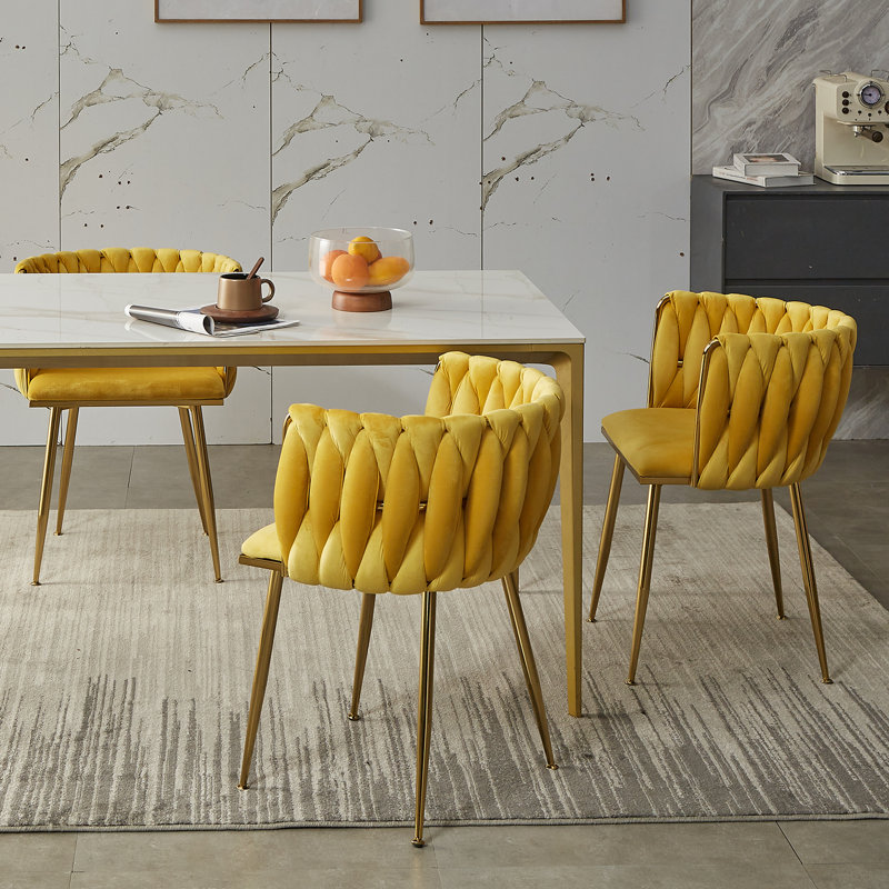 Evanni Velvet Upholstered Metal Side Chair, Yellow, 4