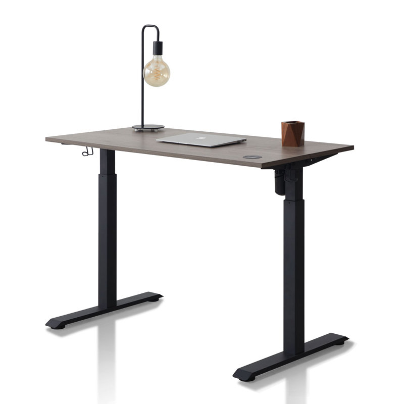 Jeetram Adjustable Metal Base Standing Desk, Gray Oak/Black