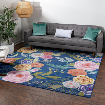 Clydie Floral Navy/Red Area Rug