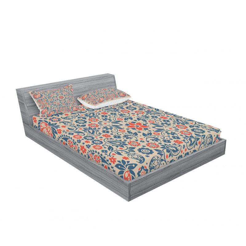 Microfiber Floral Sheet Set, Queen Sheet Set with Fitted Sheet