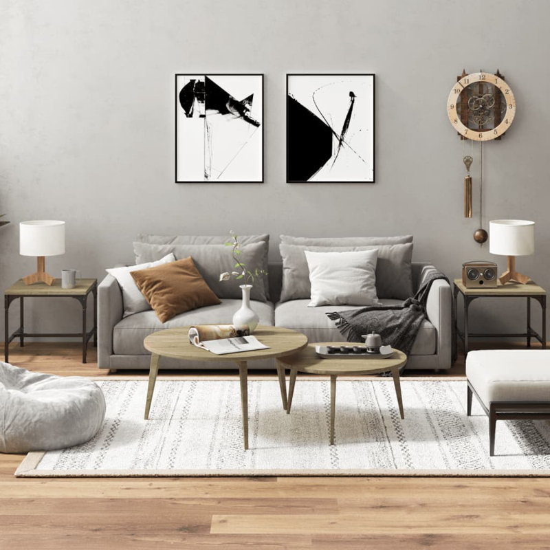 Erwan Frame Side Table Set, Sonoma Oak