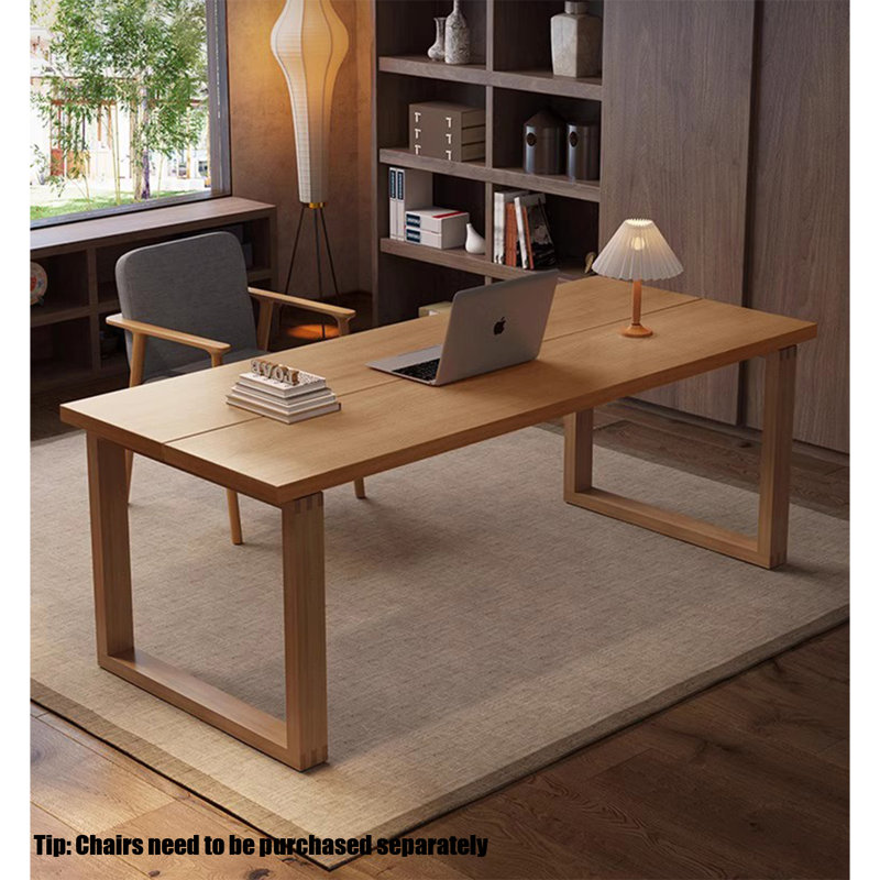Solid Wood Office Desk with Long Natural Wood Table, 29.53" H x 62.99" W x 23.62" D