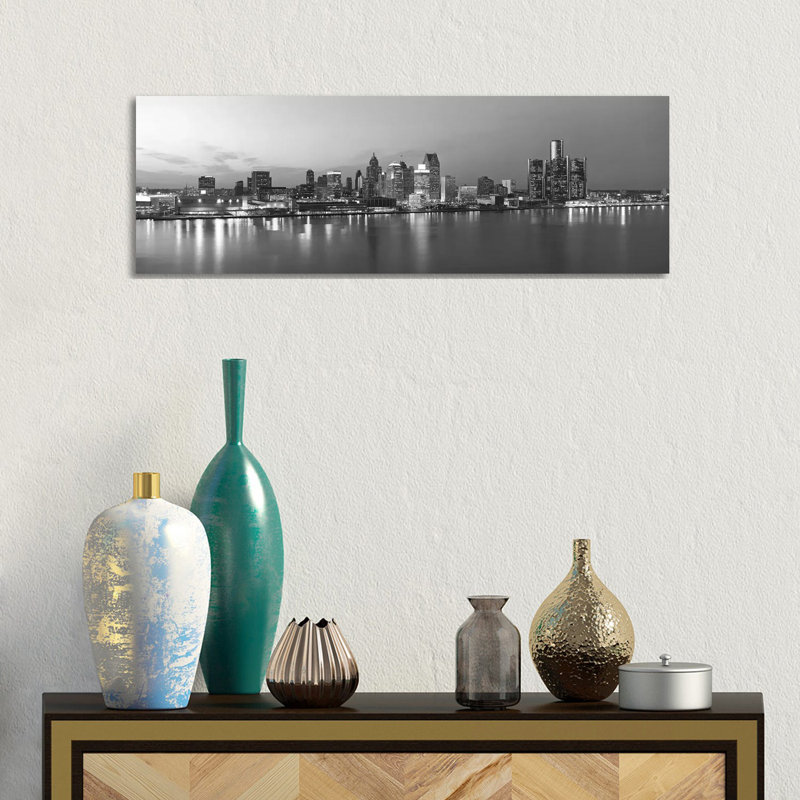 Detroit Skyline Cityscape by Unknown Artist - Wrapped Canvas Panoramic Print, 30.48 cm H x 91.44 cm W x 3.175 cm D