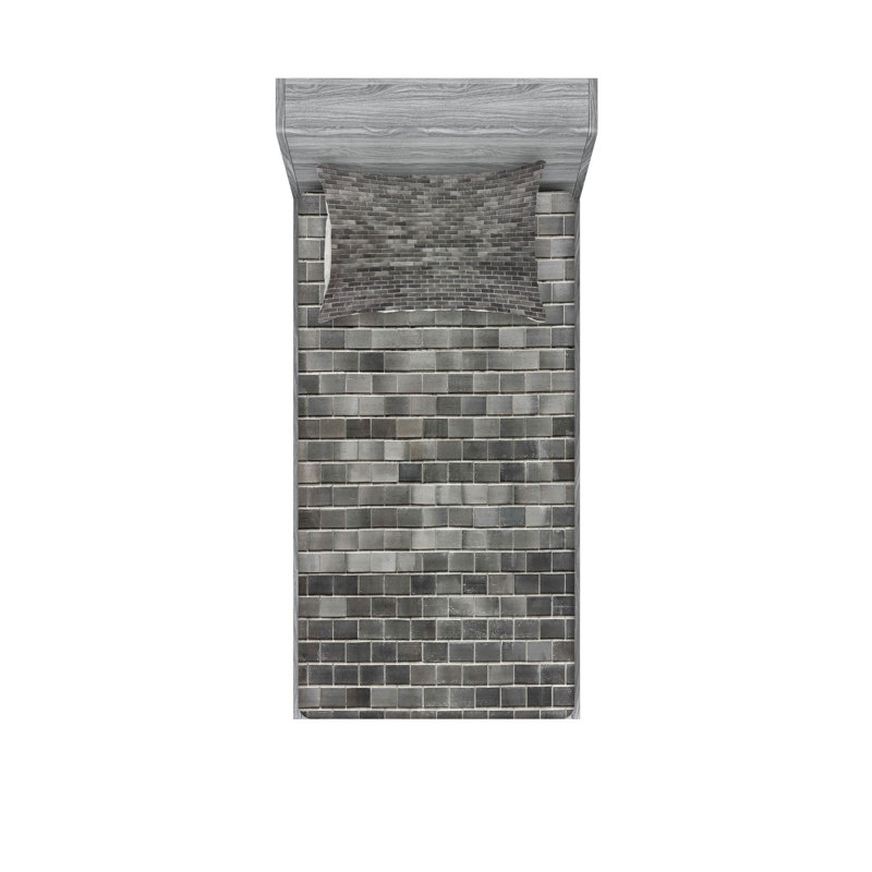 Drap-housse et coussin décoratif gris et blanc Ambesonne, Ensemble de draps pour lit simple + 3 pièces supp