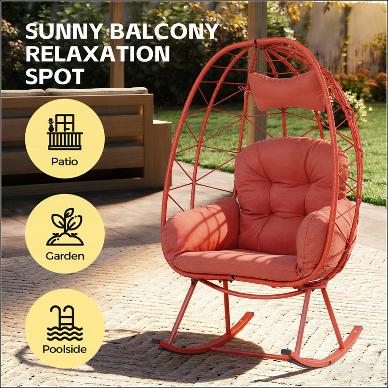 Chaise longue en osier pliable en rotin avec coussin épais pour patio et maison