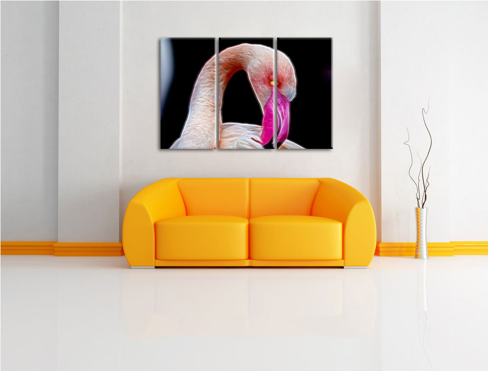 3-tlg. Leinwandbilder-Set „Flamingo beim Putzen“, Grafikdruck