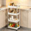 Chariot utilitaire roulant en plastique à 4 niveaux avec poignée, étagères de rangement mobiles pour cuisine, bureau, salon, buanderie, blanc