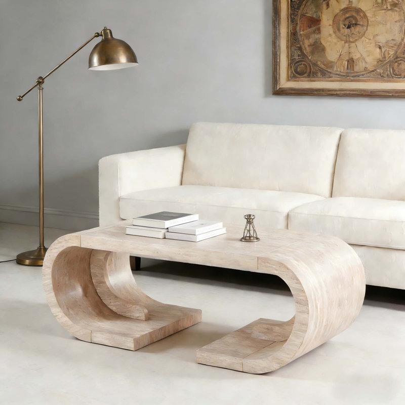 Table basse courbée robuste avec base creuse en C, Bois