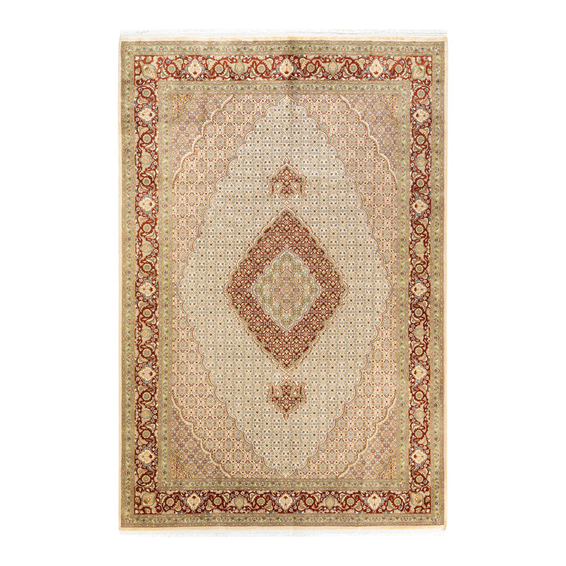Tapis unique noué à la main Hayner - brun clair / rouge, 6 pi 9 po x 9 pi 10 po Hayner