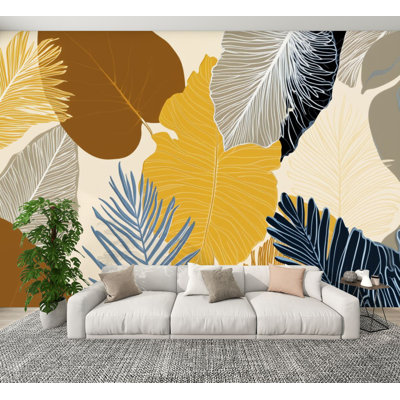 Papier peint auto-adhésif feuille de palmier tropical brun feuilles de palmier moderne feuilles de palmier grises murales grises 100 "H x 144" l 100 "PVC amovible papier auto-adhésif pour le salon de la chambre bureau à domicile