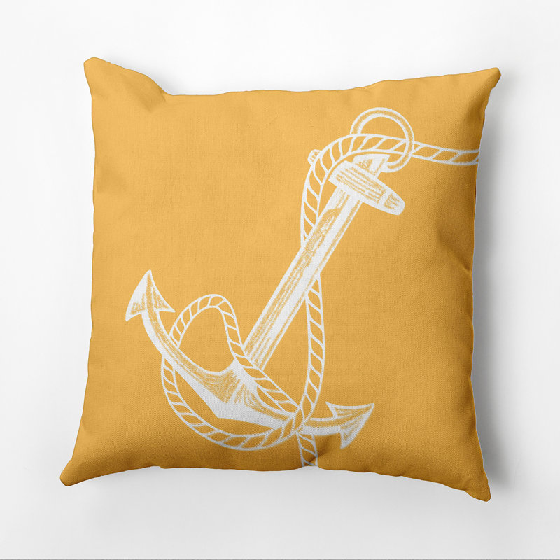 Housse et insert de coussin d'extérieur Nautical Nights Anchor & Rope, Jaune, Carré H 16 po x l 16 po