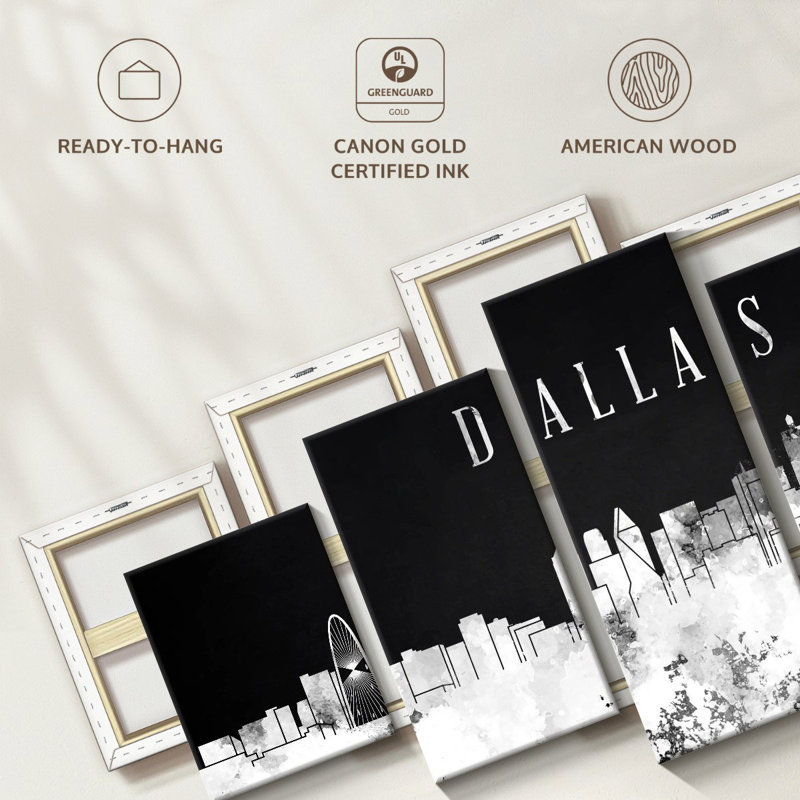 Ensemble de 5 pièces Urban USA par Dallas Skyline BW sur toile, H 24 po x l 55 po x P 1,25 po