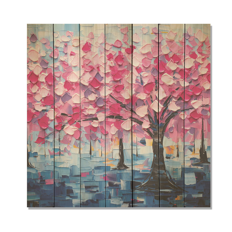 Arbre rose et mauve Essence IV - Arbre sur bois, H 15 po x l 15 po