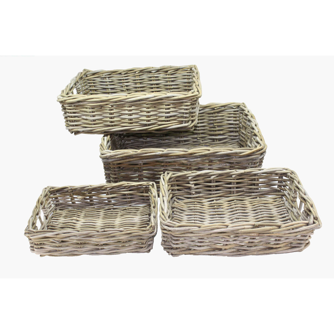 Rattan Basket in Grey 4 Piece Set